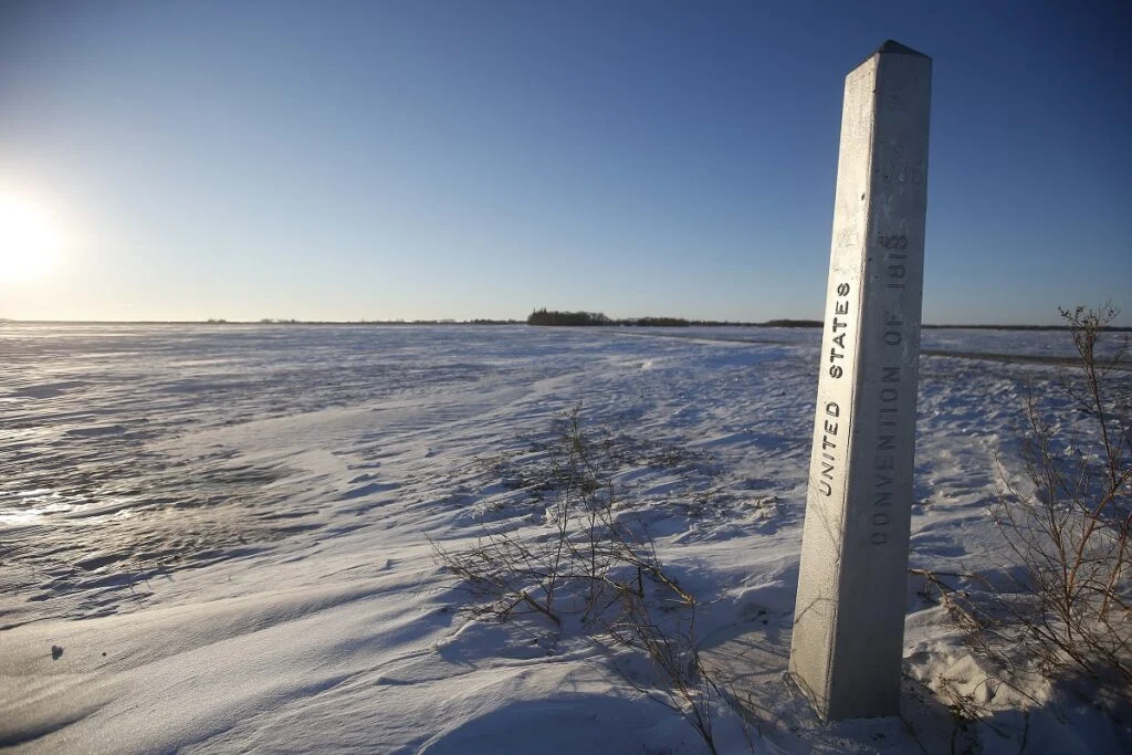 Manitoba’s Border Surveillance Strategy Shows Little Real Activity After Eleven Months A border marker is shown just outside of Emerson, Man. on Thursday, January 20, 2022. THE CANADIAN PRESS/John Woods