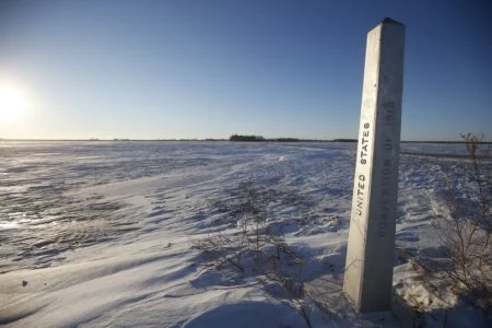 Manitoba’s Border Surveillance Strategy Shows Little Real Activity After Eleven Months A border marker is shown just outside of Emerson, Man. on Thursday, January 20, 2022. THE CANADIAN PRESS/John Woods