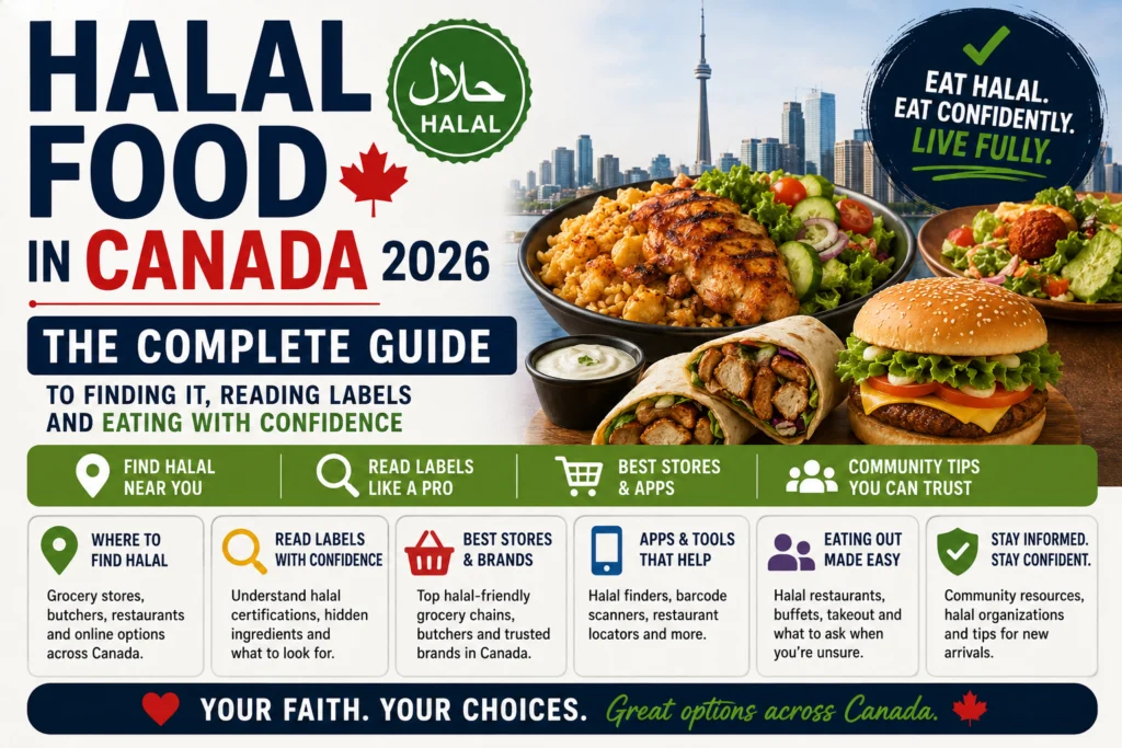 Halal Food In Canada 2026 — The Complete Guide To Finding It, Reading Labels And Eating With Confidence Muslim family shopping at a halal certified grocery store in Canada finding halal meat and certified food products in 2026