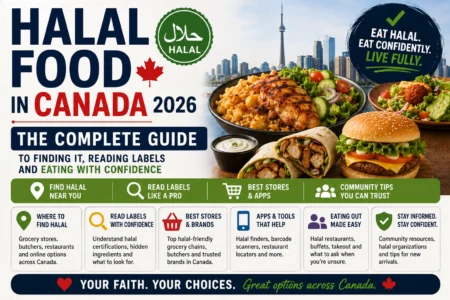 Halal Food In Canada 2026 — The Complete Guide To Finding It, Reading Labels And Eating With Confidence Muslim family shopping at a halal certified grocery store in Canada finding halal meat and certified food products in 2026