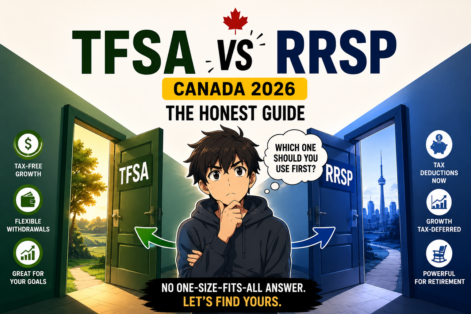 Tfsa Vs Rrsp Canada 2026 — The Honest Guide To Which One You Should Use First 1 Canadian comparing TFSA and RRSP accounts on laptop to decide which registered savings account to prioritize in 2026