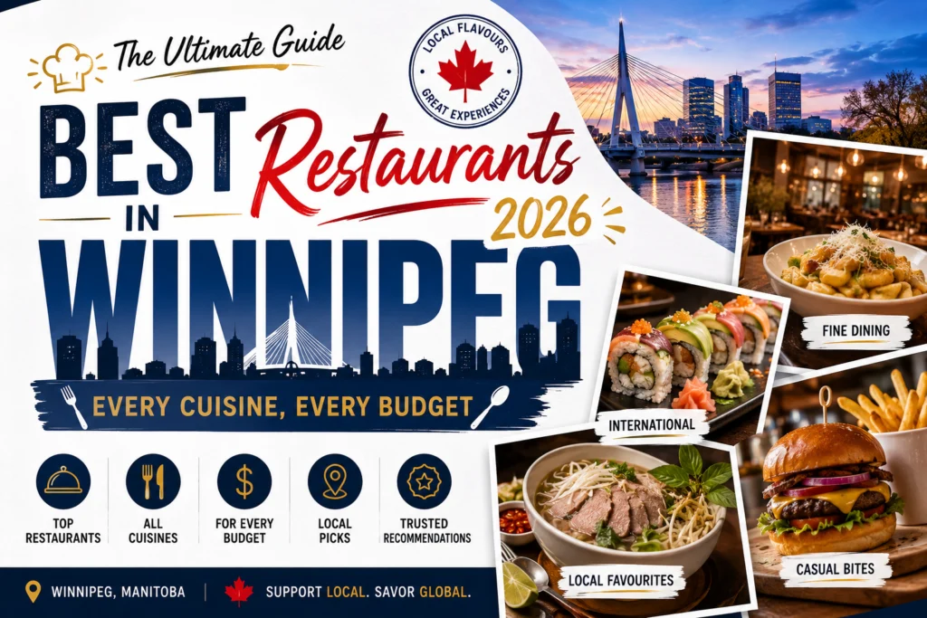 Best Restaurants In Winnipeg 2026 — Every Cuisine, Every Budget Best restaurants in Winnipeg 2026 — diverse food scene from fine dining to street food across Winnipeg Manitoba neighbourhoods