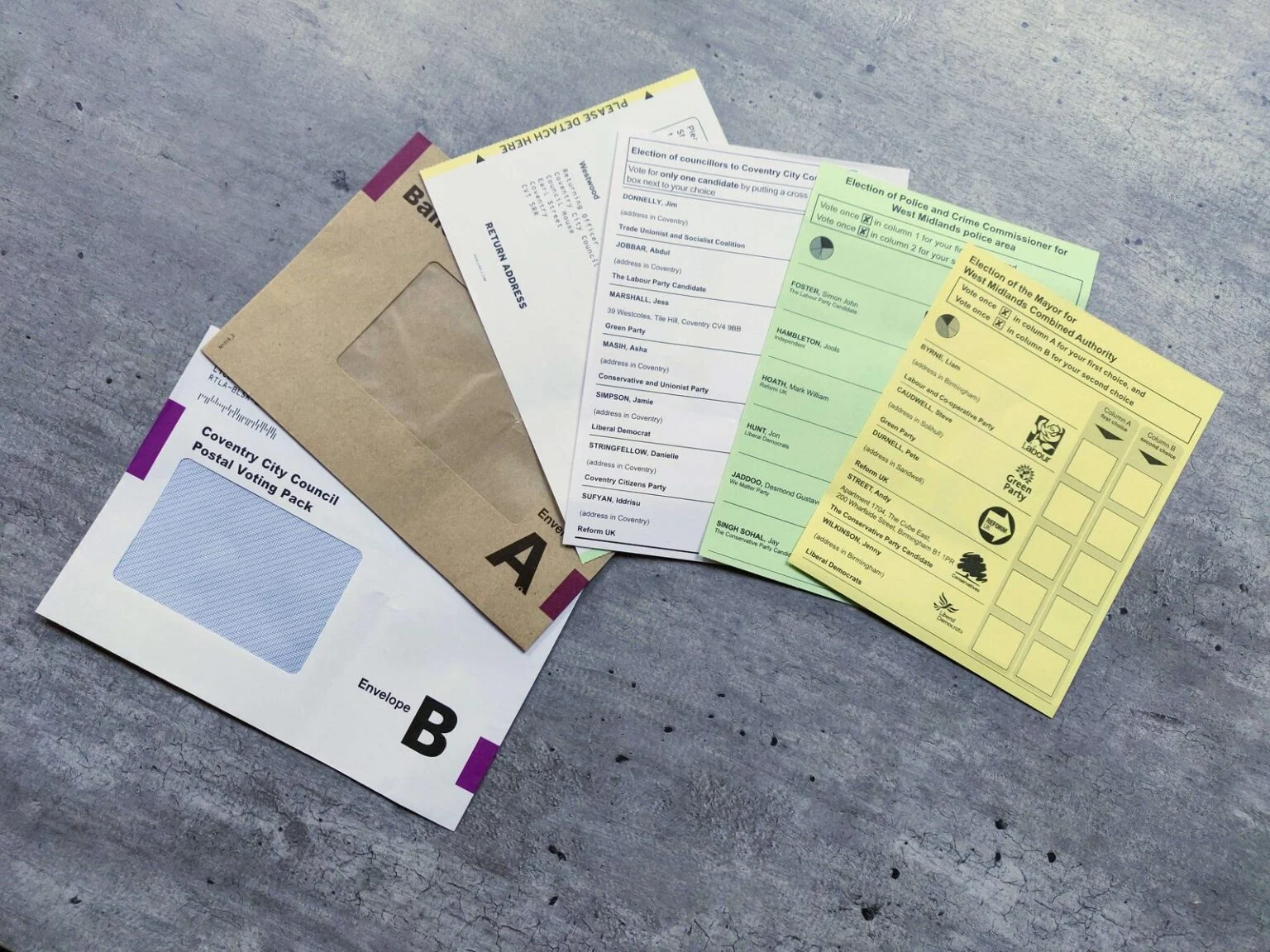 Alberta Referendum Mail-In Ballots 2026 — 520,000 Voters Skip The Polls Postal voting pack with ballots and return envelopes — the kind of mail-in kit at the centre of Alberta Referendum Mail-In Ballots requests