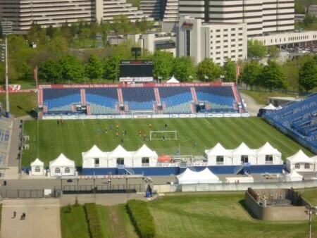Aerial view of Stade Saputo in Montreal, home of CF Montréal, where the club beat FC Cincinnati 3-1 on September 26, 2026