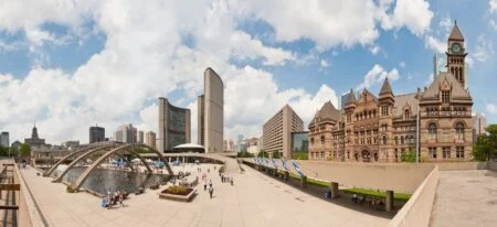 Toronto Mayoral Poll: Chow Leads As Bradford Closes The Gap Toronto City Hall and Nathan Phillips Square at dusk