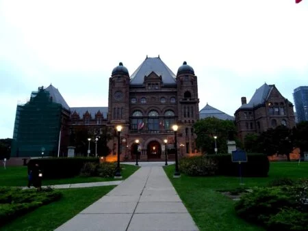 Grassy Narrows Mercury Justice March 2026 — 9,000 Flood Toronto Demanding Ford Act On Dryden Mill The Ontario Legislative Building at Queen's Park in Toronto, the destination of the September 23 River Run march for Grassy Narrows mercury justice