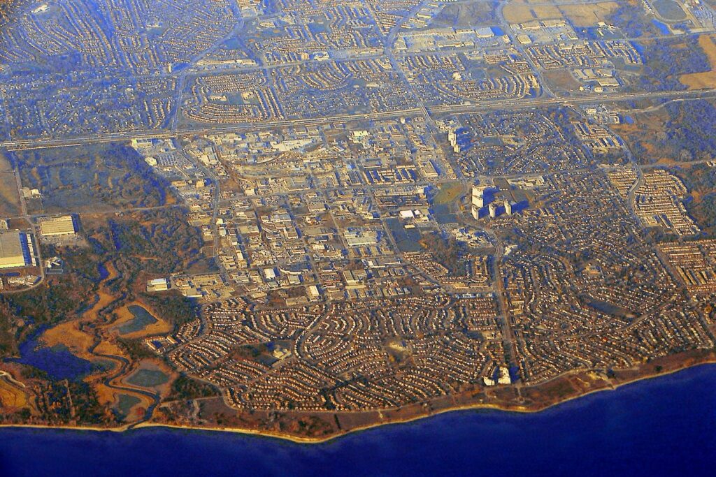 Home Energy Retrofit announcement — aerial view of Ajax, Ontario, where the $66.3M funding was unveiled