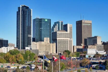 Grifols Winnipeg Plasma: downtown Winnipeg skyline in daylight