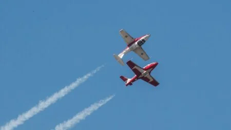 Snowbirds Final Show 2026 — Moose Jaw Says Goodbye To The Tutor Jets Snowbirds Final Show — CT-114 Tutor jets of the Canadian Forces Snowbirds in formation